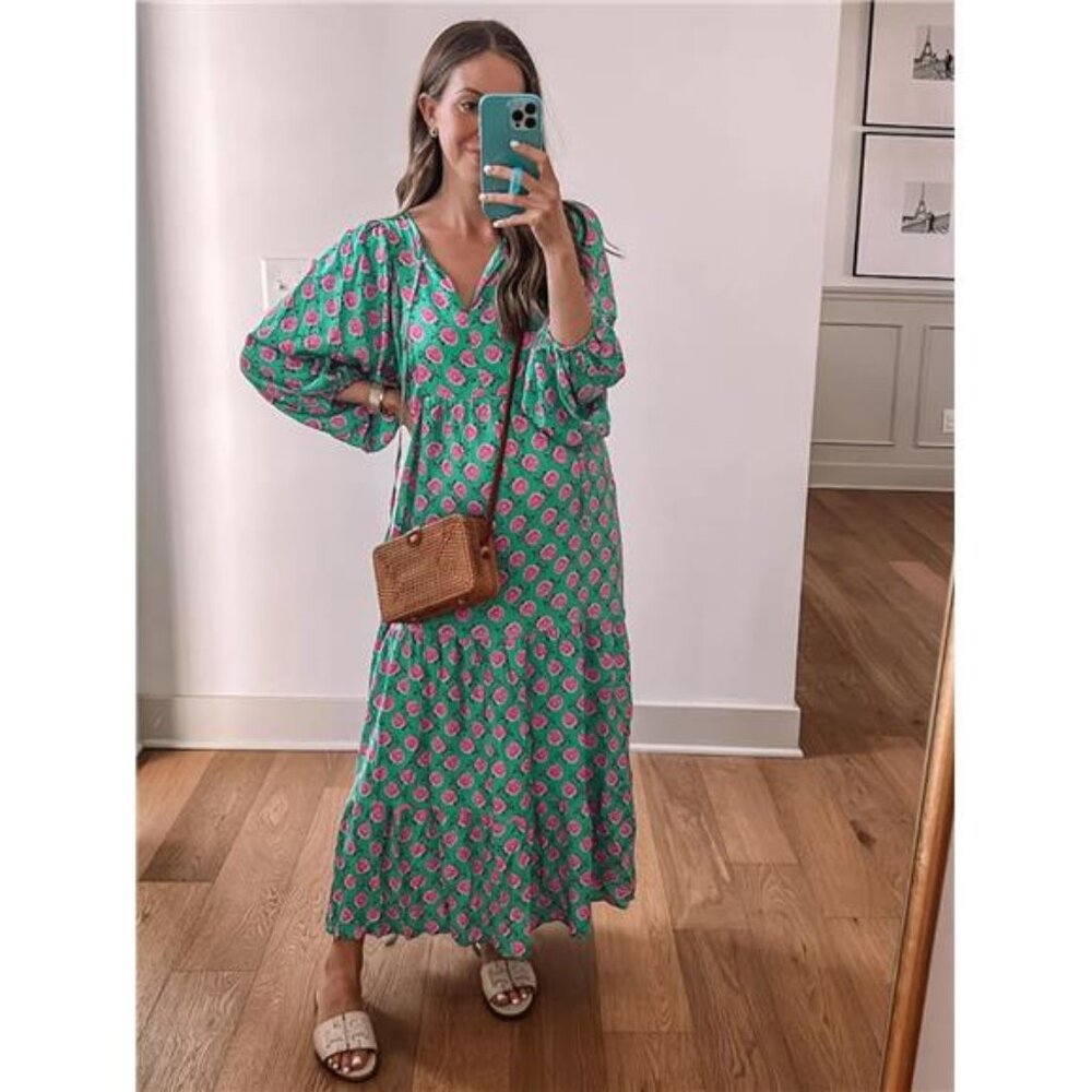 Womens Loose Fit Casual Summer V Neck Half Sleeve Bohemian Geometric - Picture 6 of 7